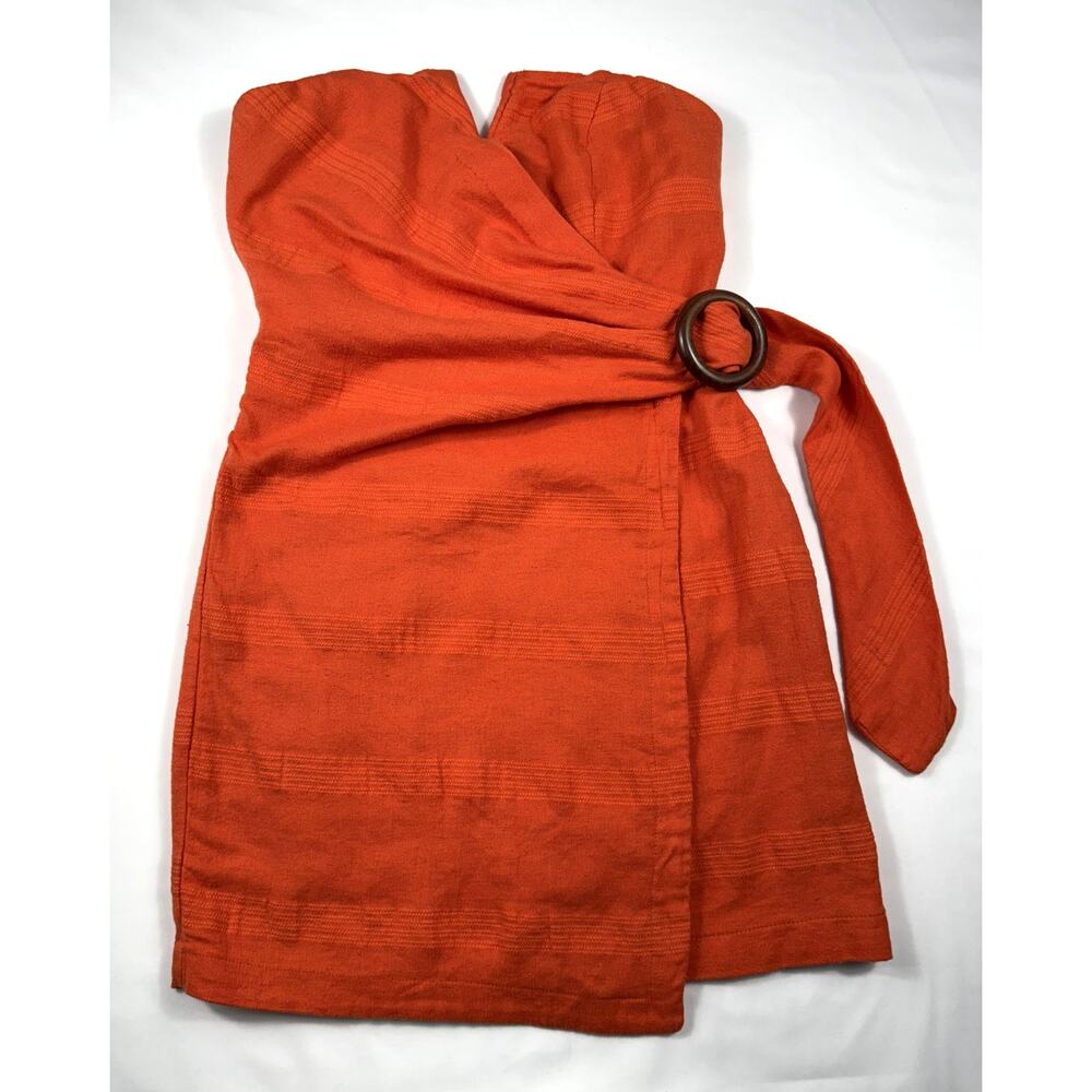 Free People Sz 4 Some Nights Mini Wrap Dress Orange Linen Cotton Blend party - Picture 2 of 13